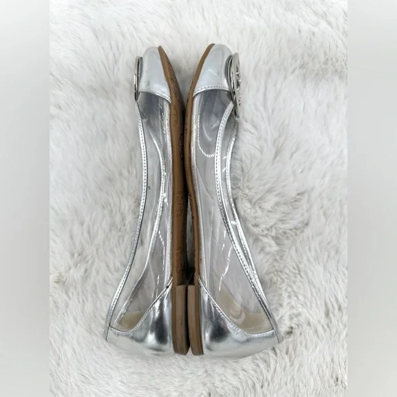 Tory Burch Reva Audrey Silver & Clear Ballet Flat Sz 9 - Picture 10 of 11